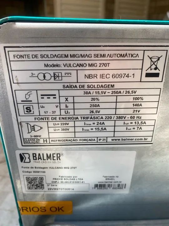Imagem do produto Máquina de solda Balmer Mig 270T